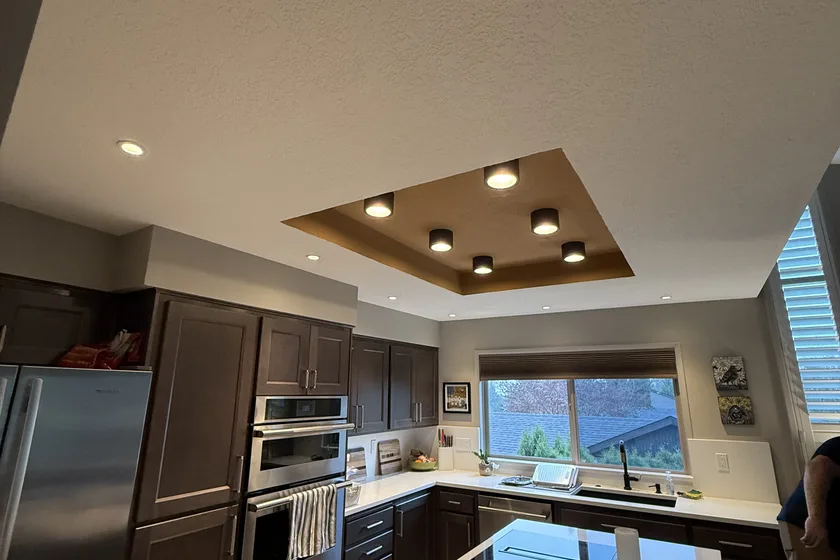 Kitchen lighting installation in a Portland home by Electric Avenue
