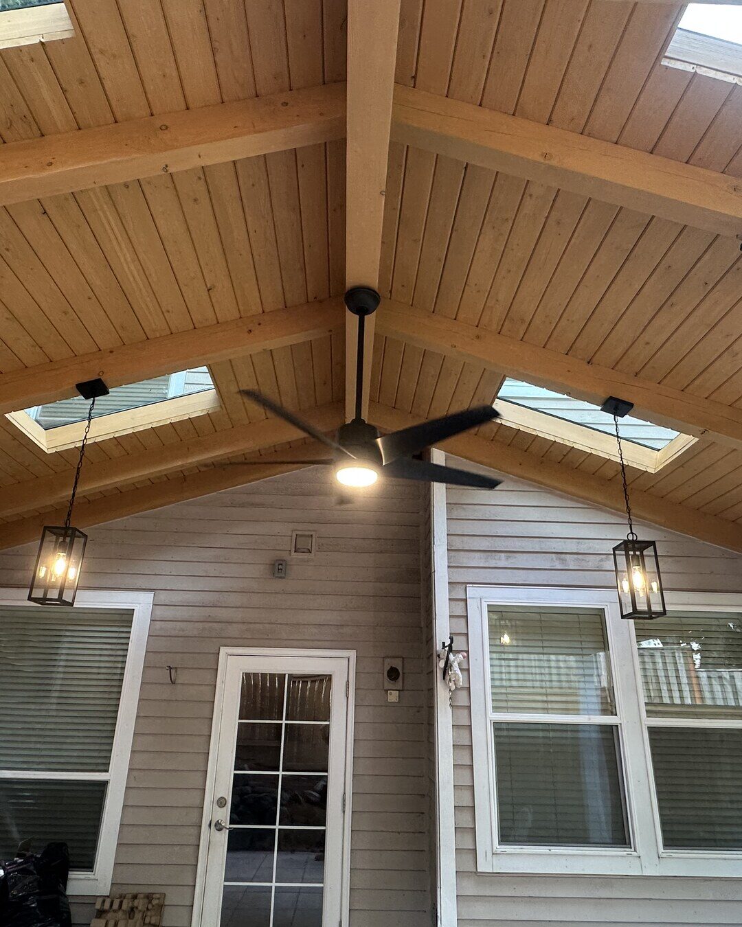 Covered patio lighting upgrade installed in Portland