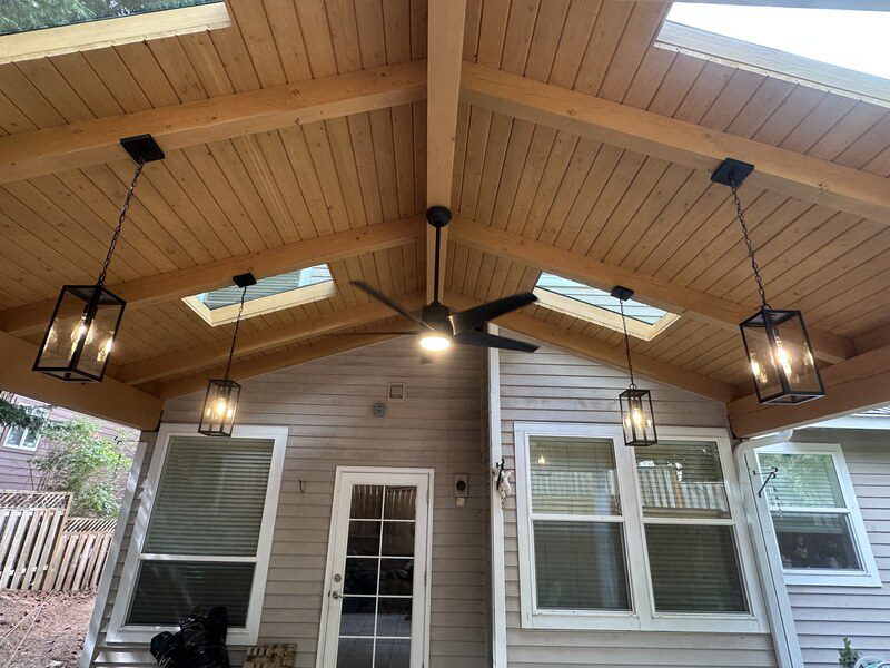 Patio lighting and ceiling fan wiring completed in Portland Oregon